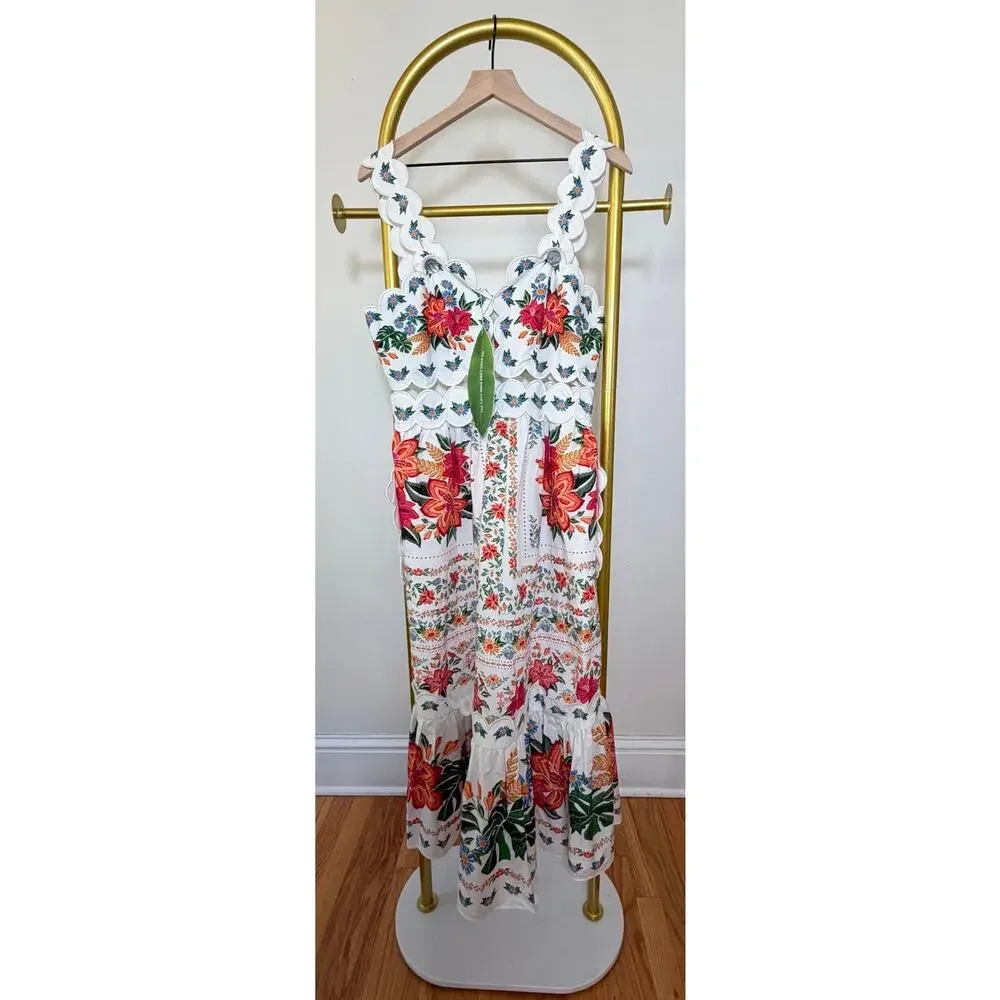 Farm Rio NEW Bloom Garden Off White Midi Dress, Med - Picture 6 of 13